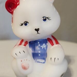 Fenton White and Blue Bear Figurine